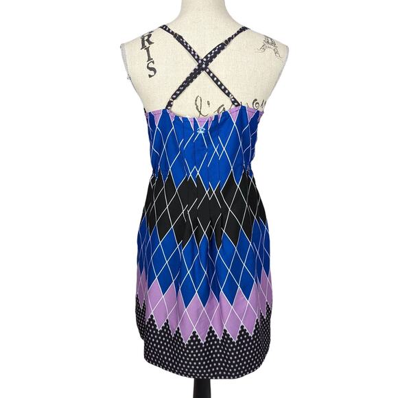 Billabong Spaghetti Strap Geometric Print Dress Black Blue Purple Large - Picture 2 of 15